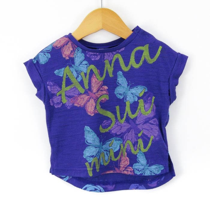  Anna Sui Mini short sleeves T-shirt butterfly . Logo print tops for girl 80 size blue purple baby child clothes ANNA SUI mini