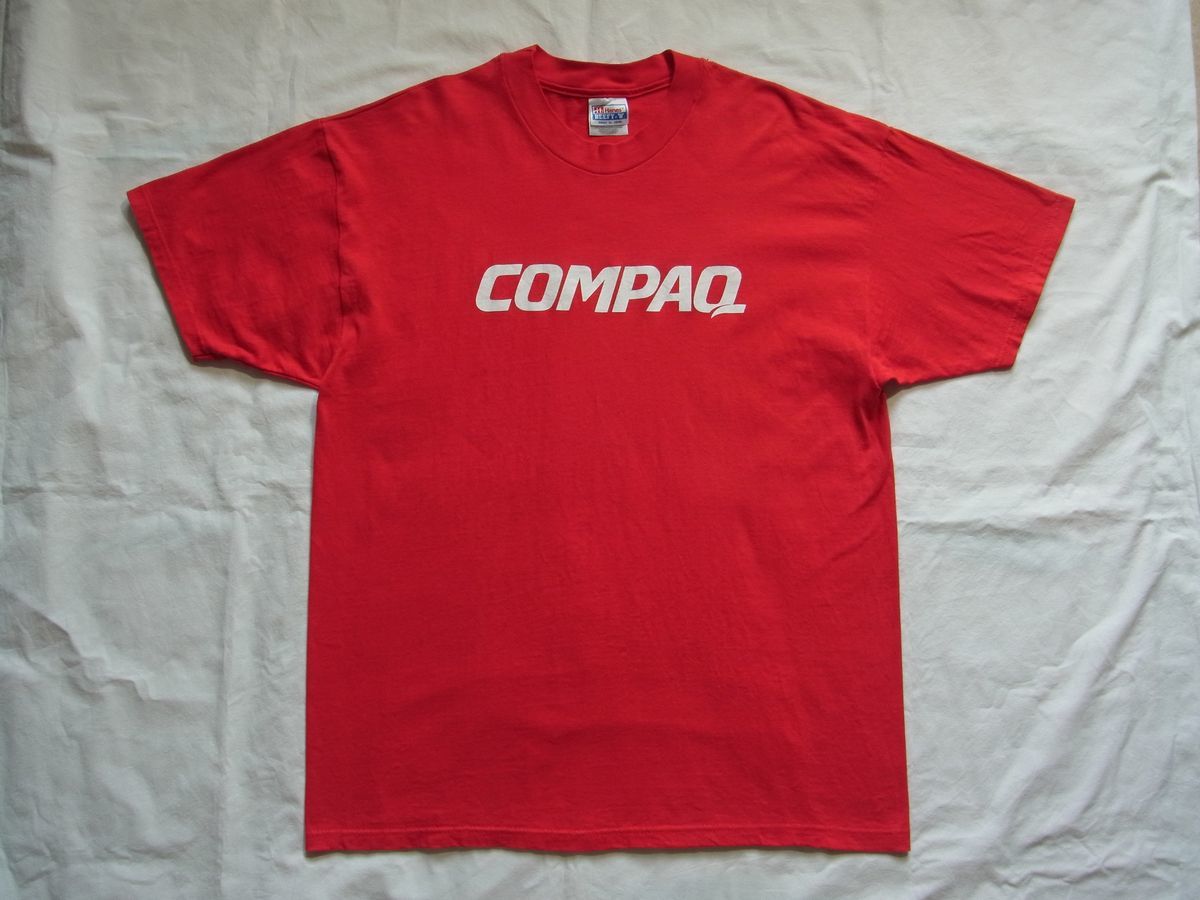 ☆美品☆ 90s USA製 ビンテージ COMPAQ コンパック ロゴ Tシャツ sizeXL 赤 ☆古着 企業物 Apple IBM Microsoft Windows 80s オールド_画像1