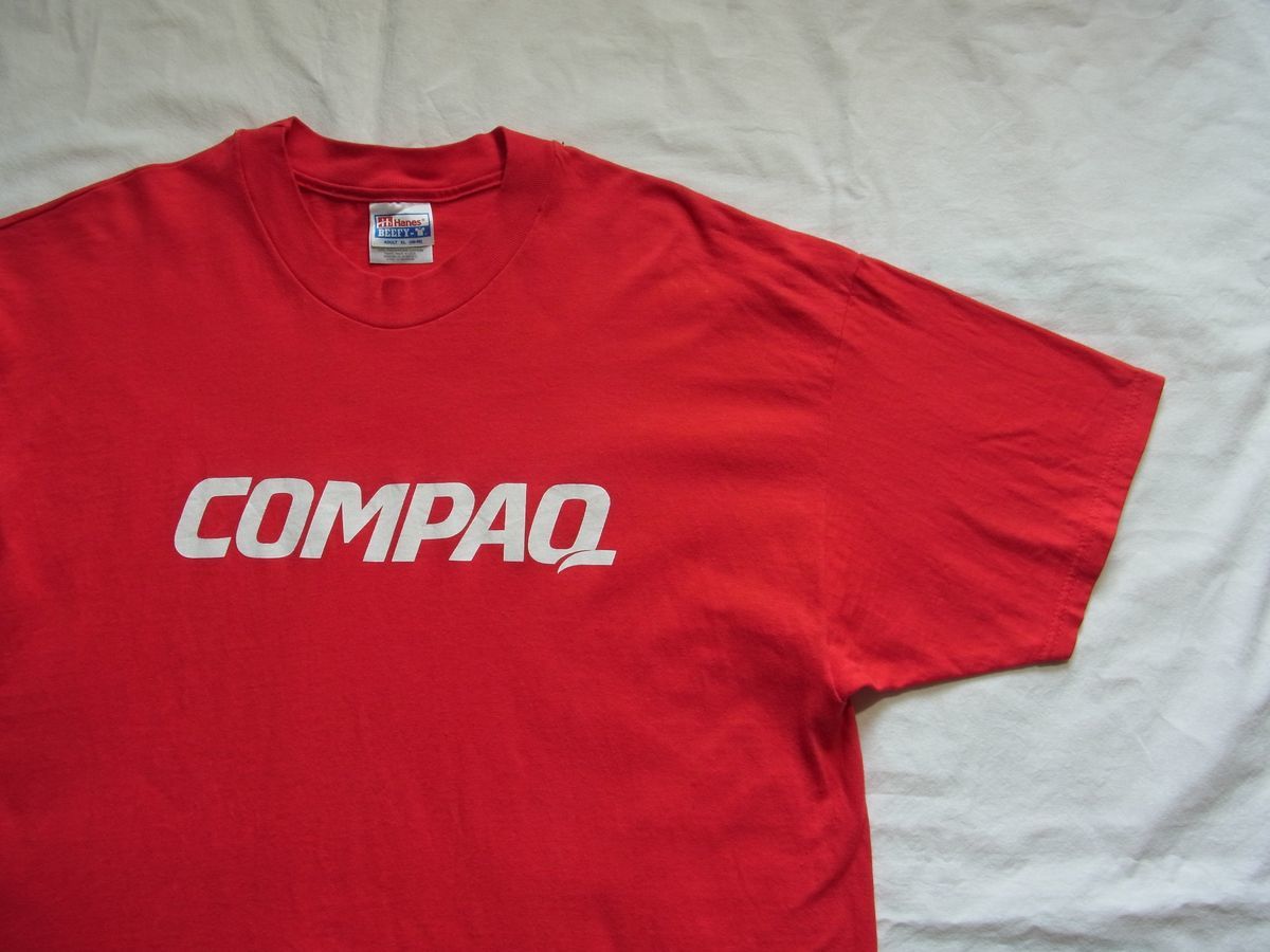 ☆美品☆ 90s USA製 ビンテージ COMPAQ コンパック ロゴ Tシャツ sizeXL 赤 ☆古着 企業物 Apple IBM Microsoft Windows 80s オールド_画像2