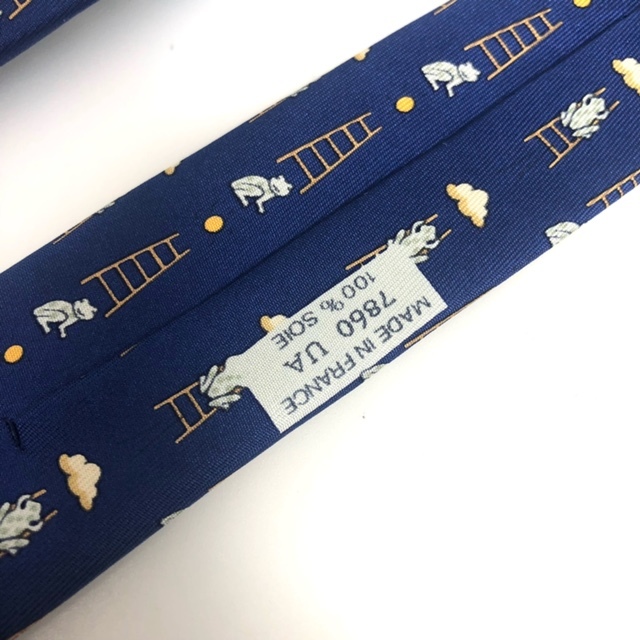 新品【Herms】エルメス ネクタイ カエル ネイビー シルク100% 箱_画像4