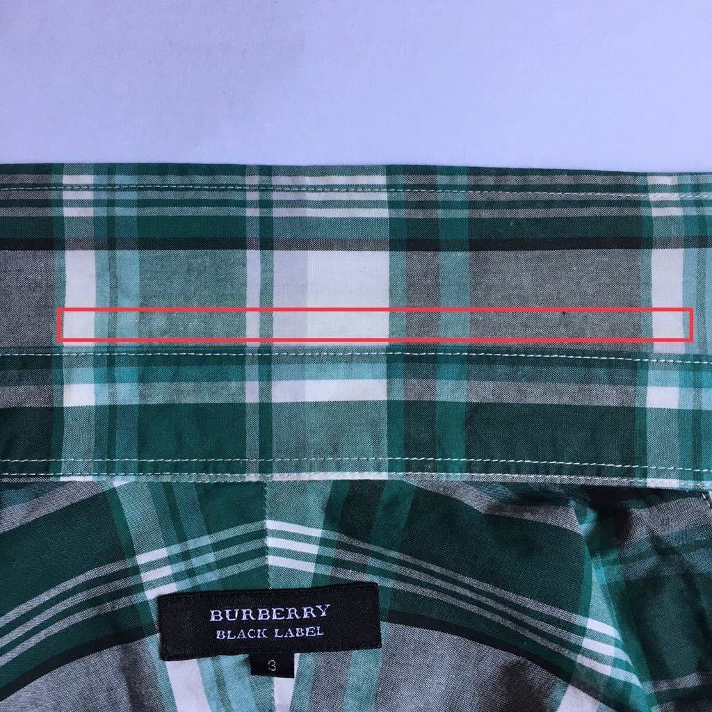  Burberry Black Label * men's long sleeve (. minute sleeve ) shirt * check pattern * green * white color * size 3