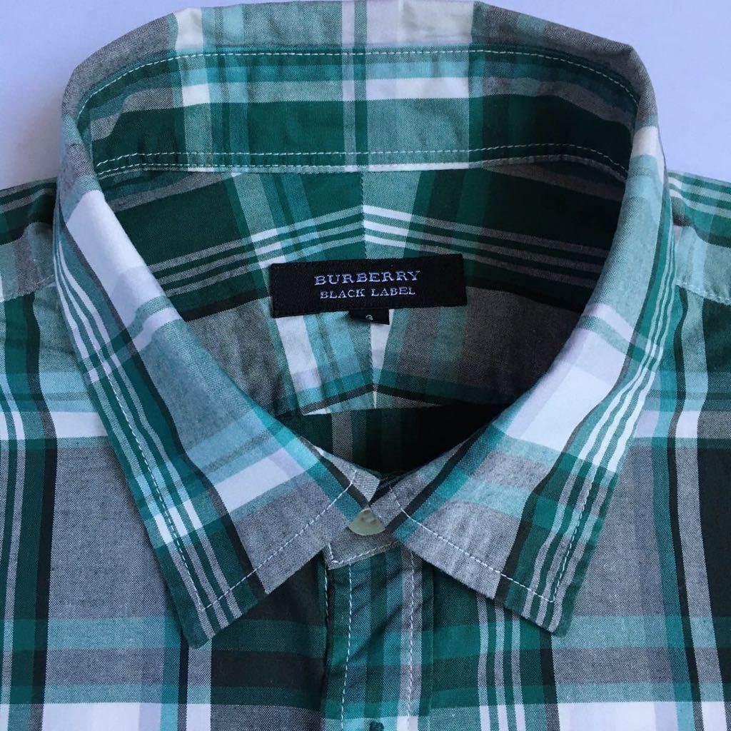  Burberry Black Label * men's long sleeve (. minute sleeve ) shirt * check pattern * green * white color * size 3