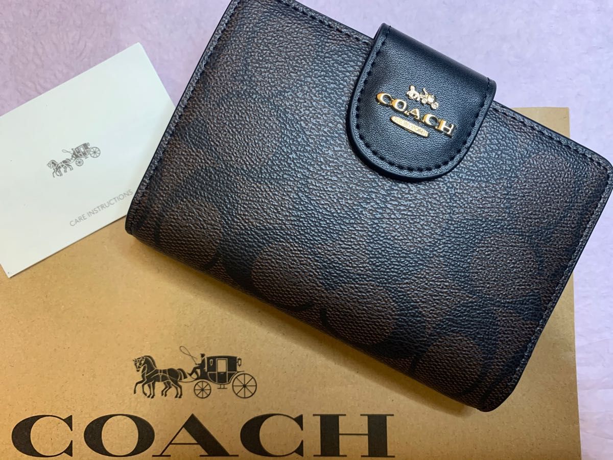 COACH コーチ 折り財布 ブラウンブラック 二つ折り 新品 アウトレット