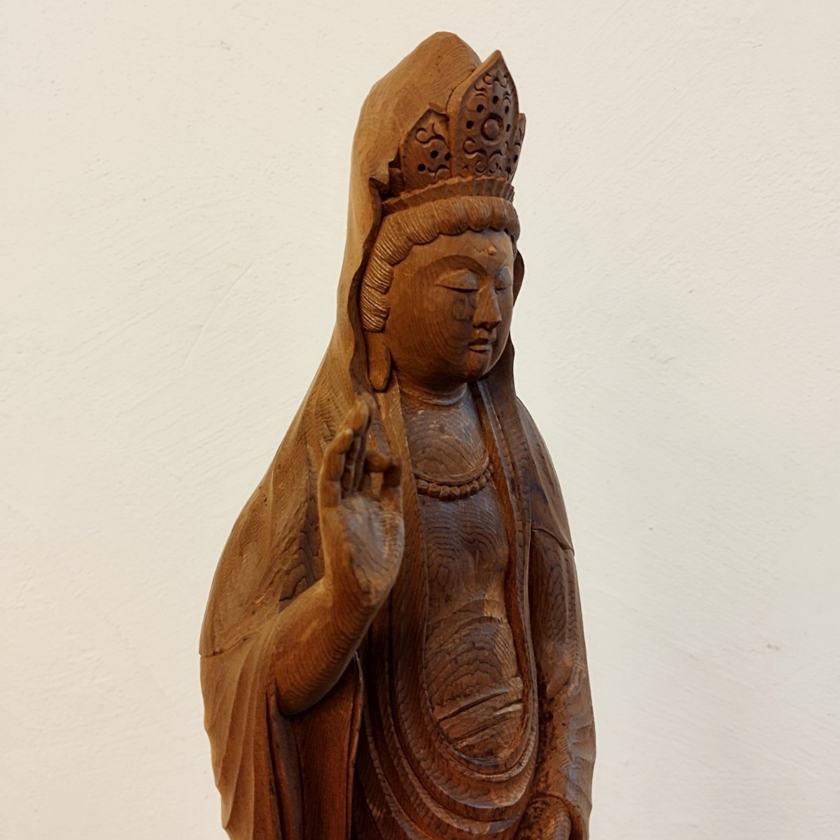 仏教美術 木彫 観音菩薩 白衣観音 立像 仏像 細密彫刻 銘あり