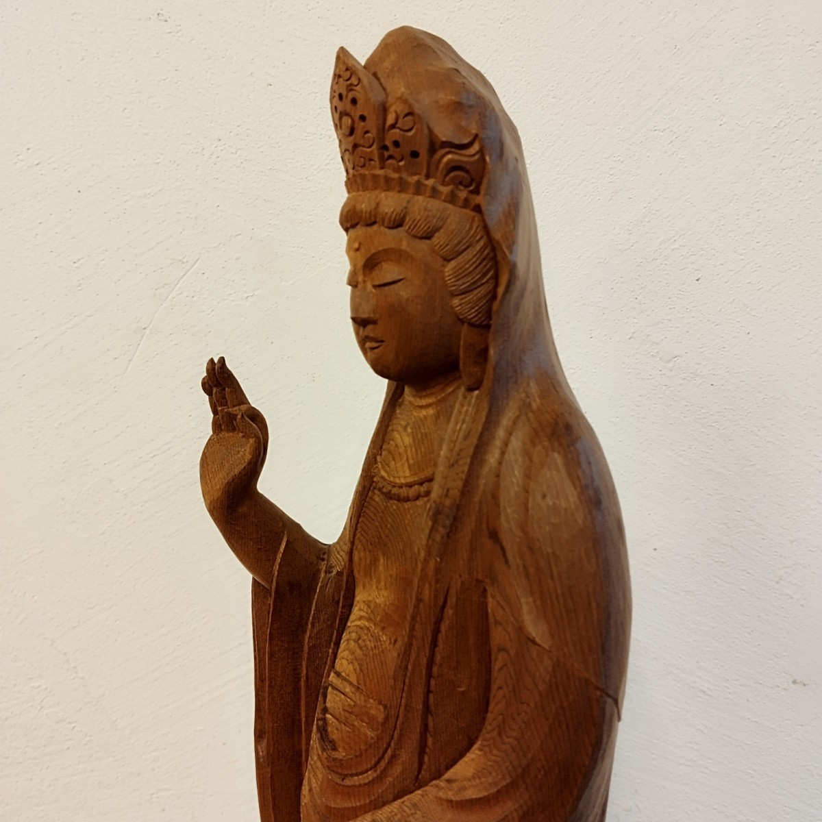 仏教美術 木彫 観音菩薩 白衣観音 立像 仏像 細密彫刻 銘あり