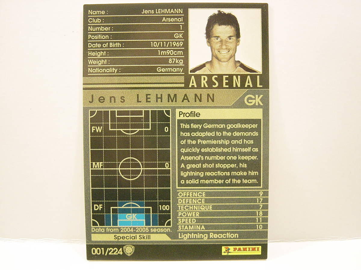 WCCF 英語版 海外限定排出版 2004-2005 イェンス・レーマン Jens Lehmann 1969 Germany Arsenal FC European Clubs 04-05 Panini_画像2