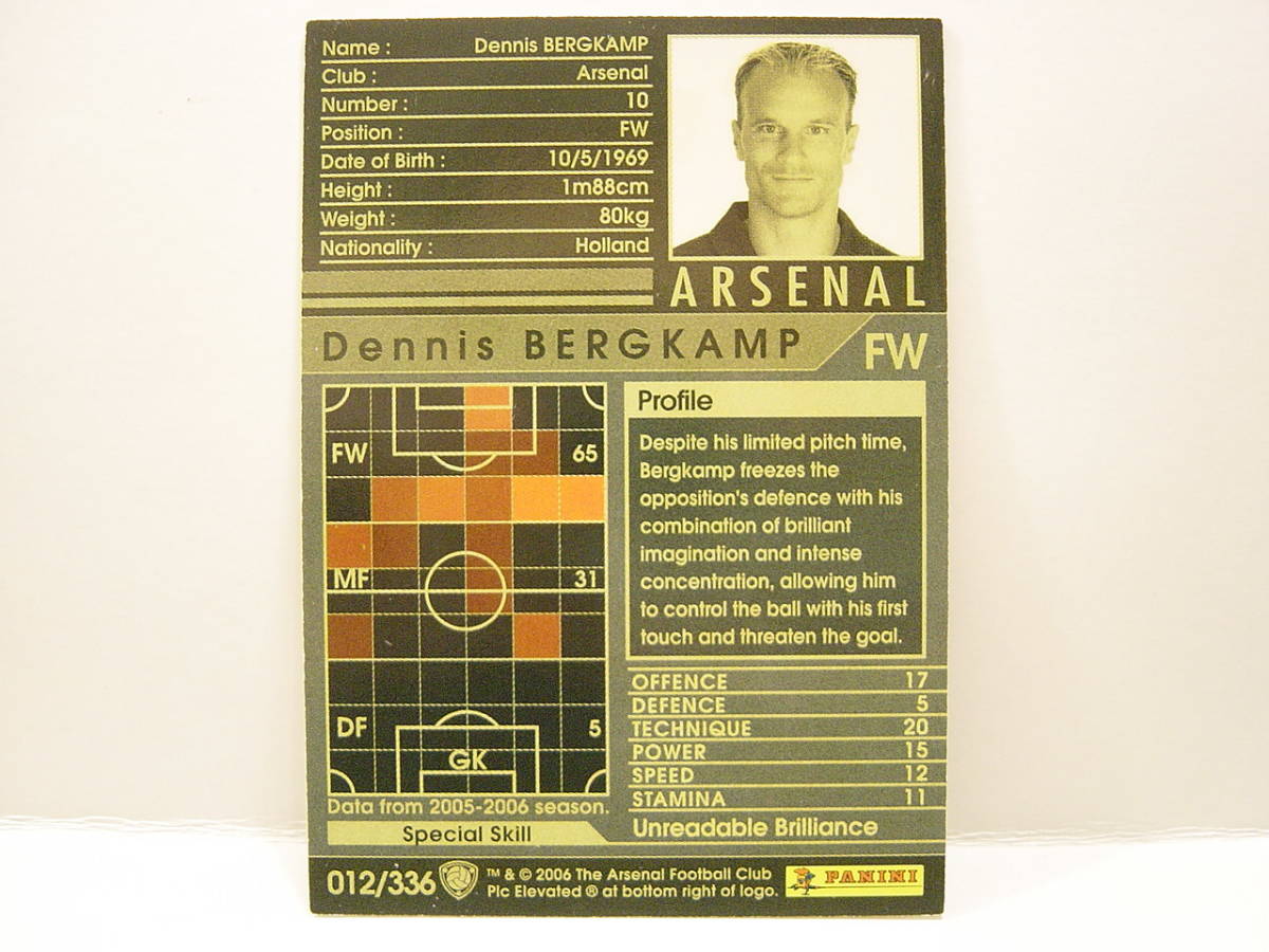 WCCF 英語版 海外限定排出版 2005-2006 デニス・ベルカンプ Dennis Bergkamp 1969 Dutch Holland　Arsenal FC 05-06 Panini_画像2