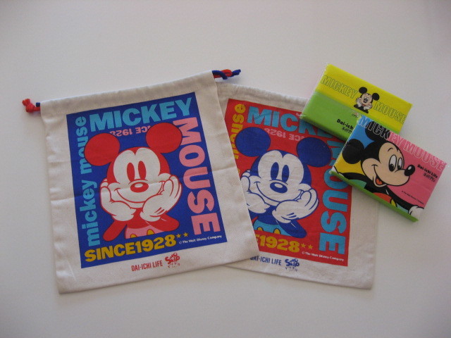 第一生命　ディズニー　ミッキーマウス　巾着　２枚　お弁当箱入れ　SINCE 1928　DAI ICHI LIFE　DISNEY　ノベルティ　非売品　昭和レトロ_画像1