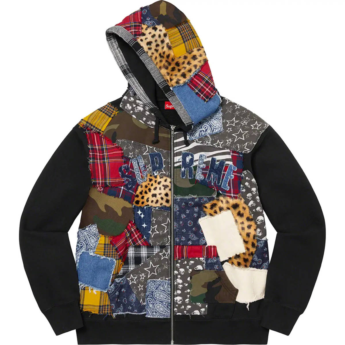 M Supreme Patchwork Zip Up Hooded Sweatshirt 22FW Supreme Zip f ti Parker Real Yahoo