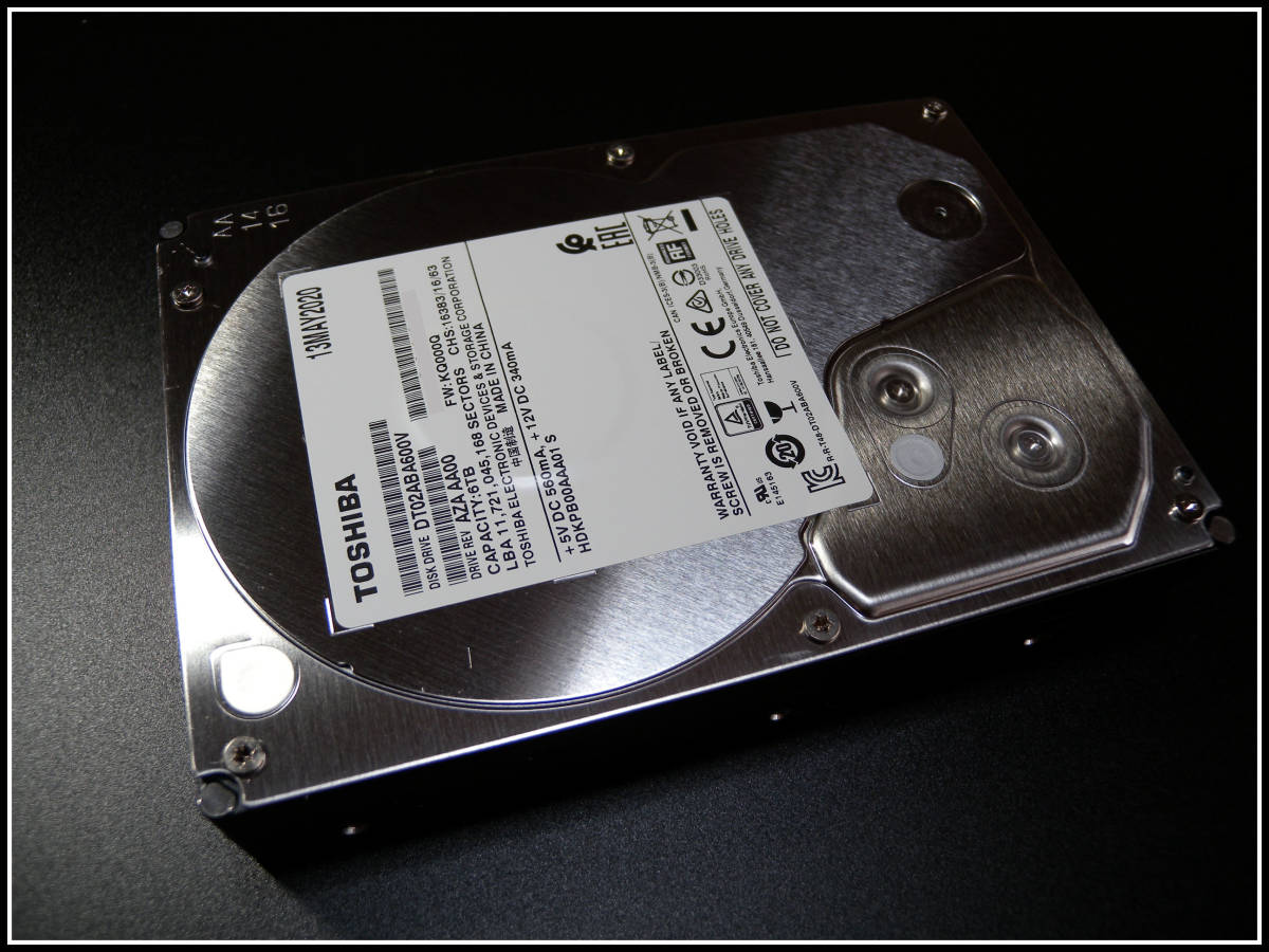 [vY] Diga 換装用HDD 6TB TOSHIBA DT02ABA600V AVコマンド対応 中古(16回 /286時間) DR:555時間/15倍:8550時間 DMR-BWT530 BWT630 BZT730_画像は同等品の代表写真です。