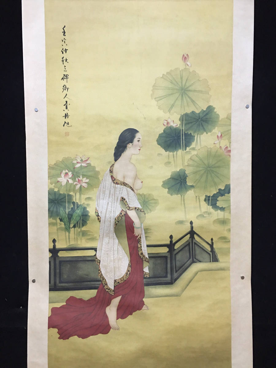 真作】中国書画『清代画家費丹旭・仕女図・四尺中堂画・宣紙』肉筆紙本