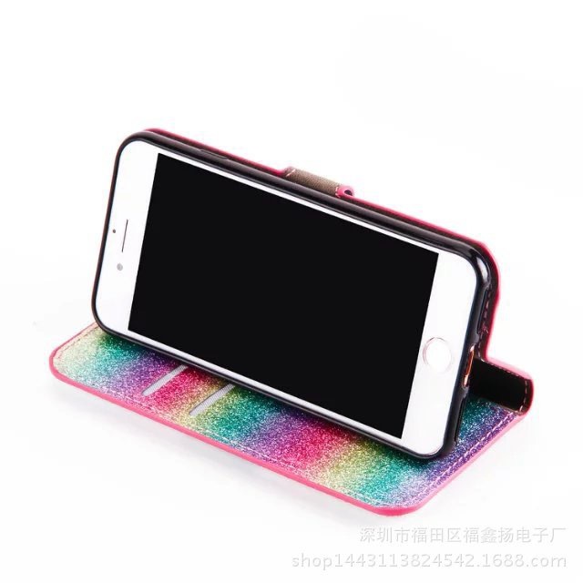 iPhone13pro　輝き スタンド 手帳型ケース 虹色 レインボー 蝶々