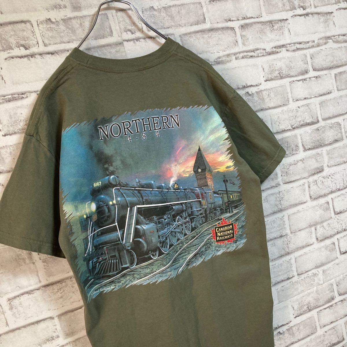 激レアバックプリント★企業ロゴ 胸ロゴ 企業モノ 両面プリント Tシャツ カナダレールウェイ 鉄道 機関車 USA アメリカ 古着
