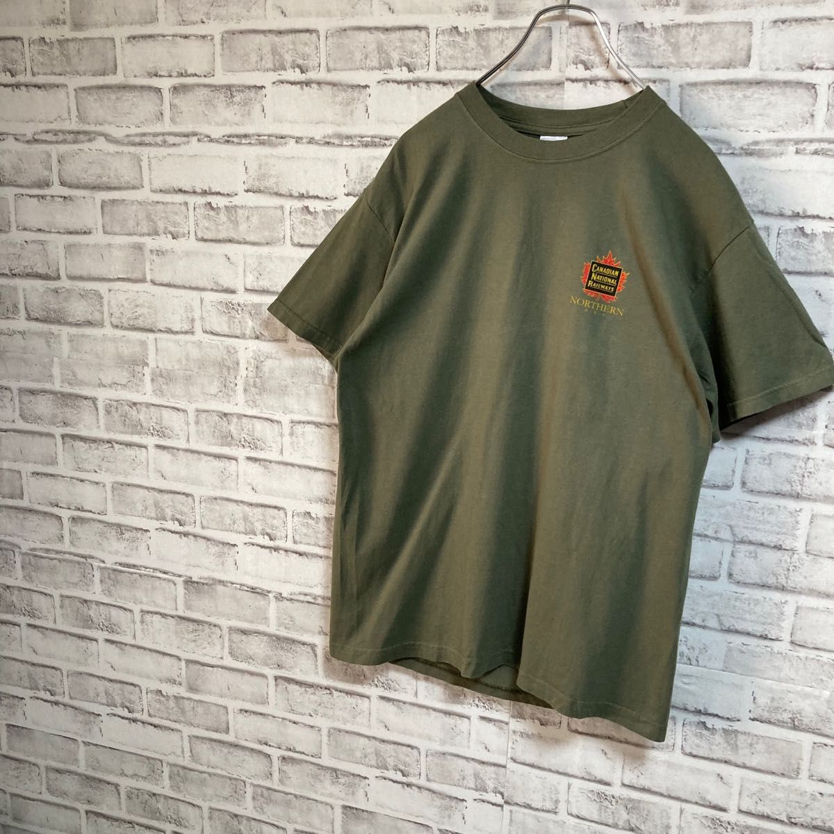 激レアバックプリント★企業ロゴ 胸ロゴ 企業モノ 両面プリント Tシャツ カナダレールウェイ 鉄道 機関車 USA アメリカ 古着