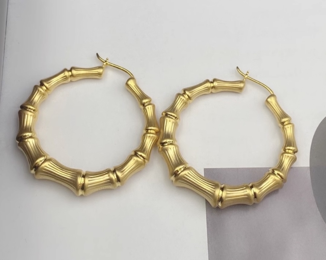 K18YG yellow gold hoop earrings earrings ring earrings middle empty bamboo bamboo bamboo motif round shape 18 gold 18K K18