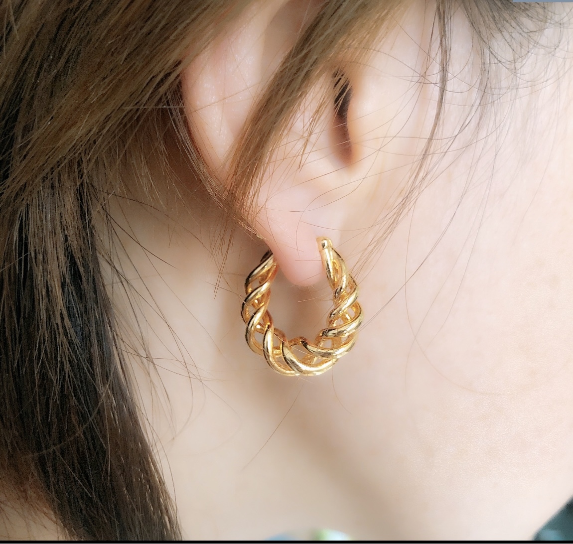 K18YG イエローゴールド フープピアス ピアス リングピアス ロープ ねじり ツイスト ツイストフープ 18金 18K K18