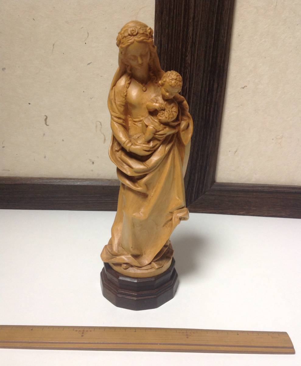 置物：木彫り【ANRI】 「マリア像」①　※彩色なし