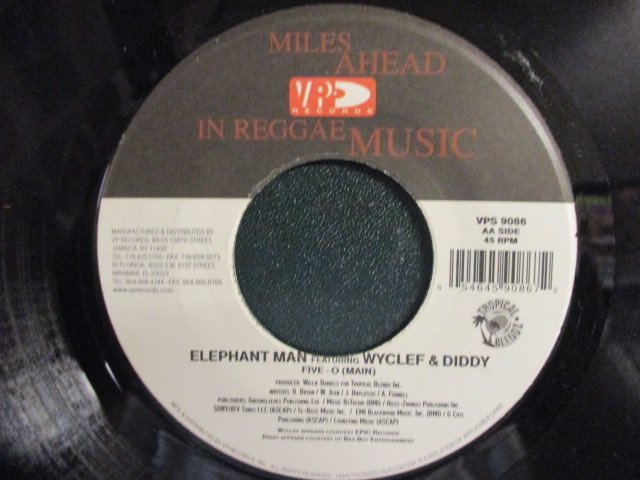 Elephant Man Feat. Wyclef & Diddy ： Five-O 7'' / 45s (( ダンスホール Reggae レゲエ ))(( 落札5点で送料当方負担_画像2