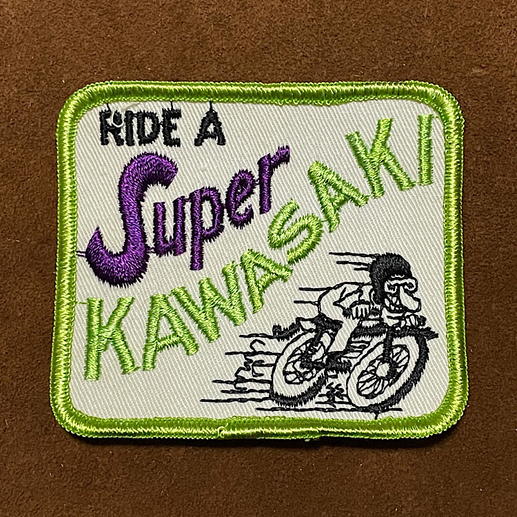 70s KAWASAKI Vintage нашивка подлинная вещь подлинный товар Kawasaki мотокросс местного производства старый машина Vintage вышивка patch неиспользуемый товар RIDE A SUPER