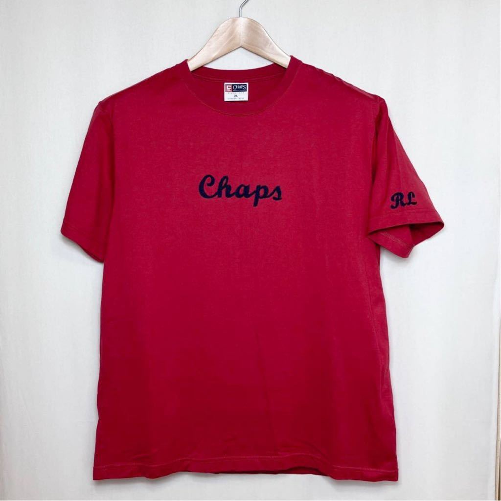 【美品】CHAPS Ralph Lauren チャップス ラルフローレン ロゴ 刺繍 Tシャツ 2L レッド／赤XLチェーンステッチの画像1