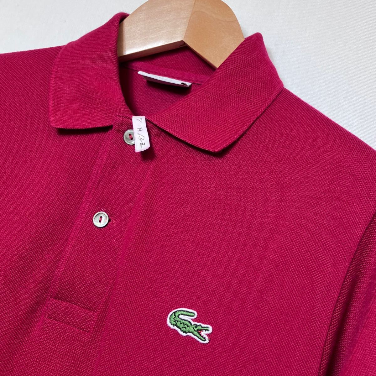 【美品※クリーニング済】日本製 LACOSTE ラコステ 鹿の子 ポロシャツ サイズ2（S相当）バーガンディー ファブリカ社製／メンズレディース_画像5