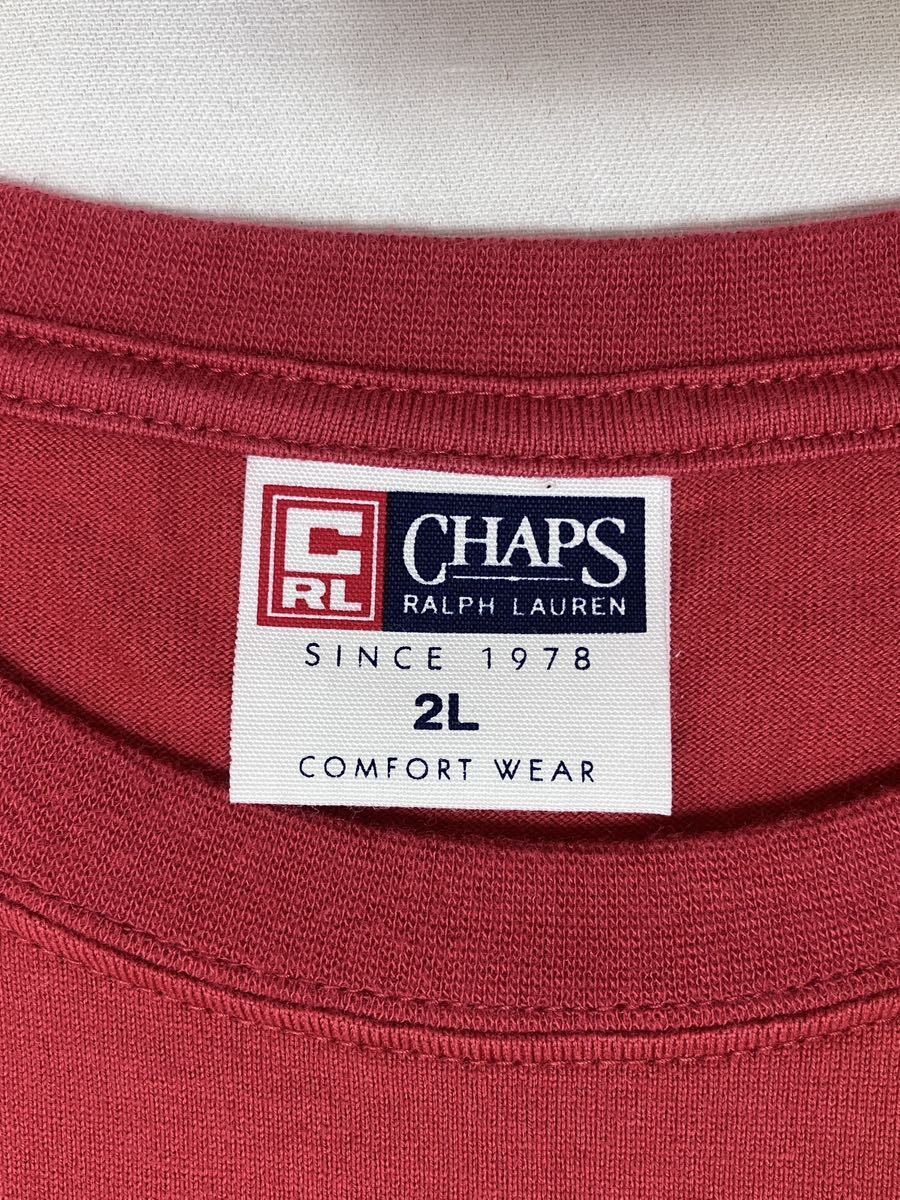 【美品】CHAPS Ralph Lauren チャップス ラルフローレン ロゴ 刺繍 Tシャツ 2L レッド／赤XLチェーンステッチの画像8