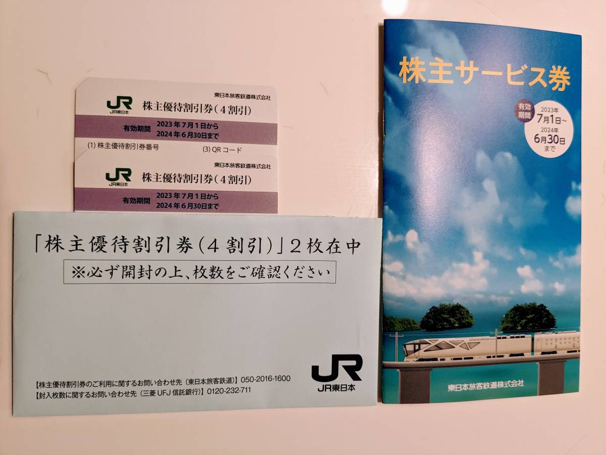 JR東日本の株主優待割引券(4割引)2枚、株主サービス券1冊セット【有効