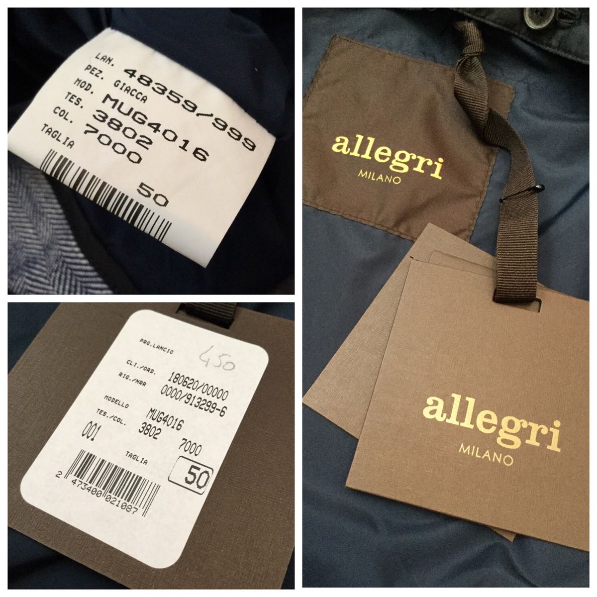 新品「allegri Milano」2B ヘリンボーンストライプ柄 リネンジャケット Blue SIZE:50 ライナー着脱式