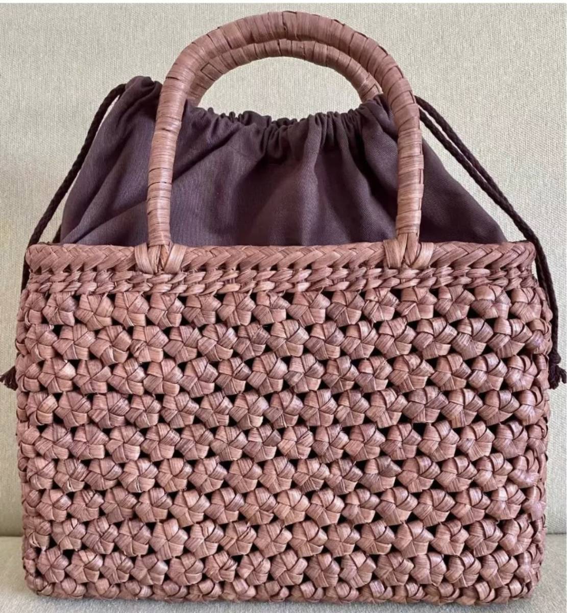 新品 未使用品 長野産 職人手編み 六角花編み 山葡萄かっご バッグ