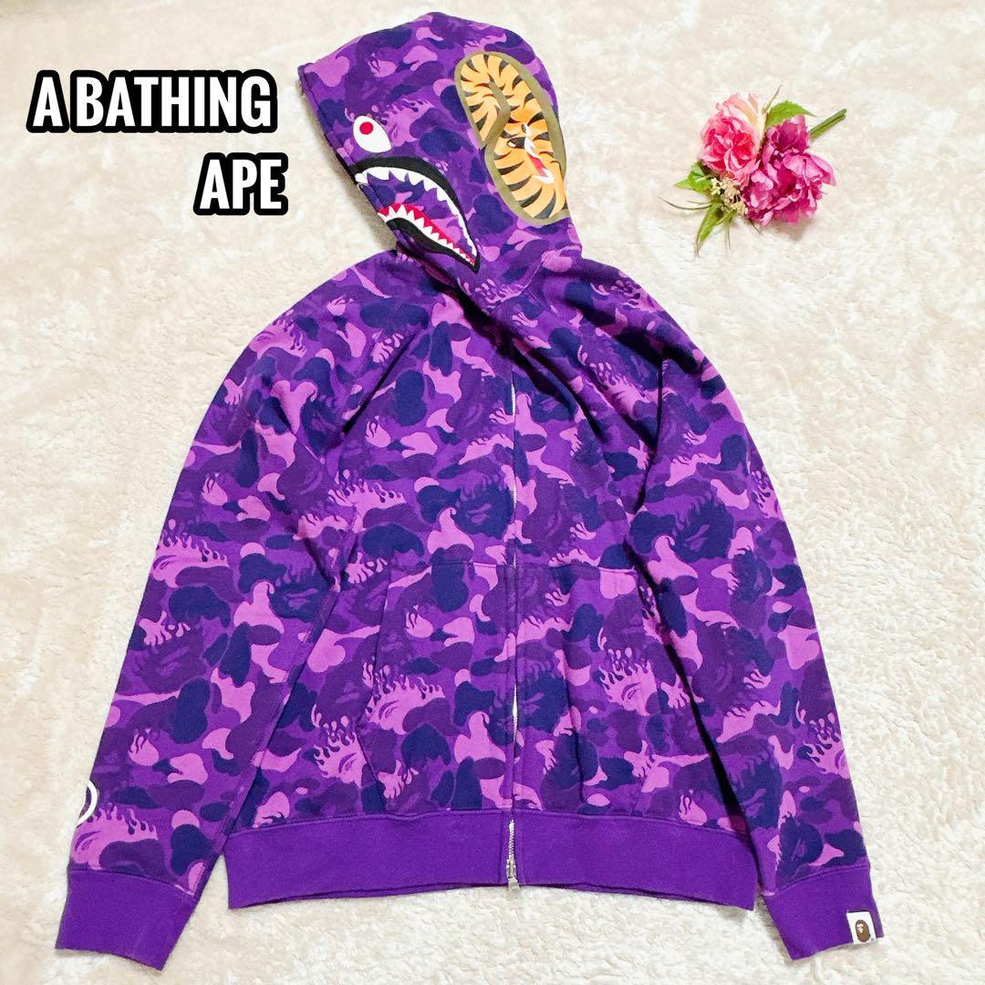 超特価人気】 A BATHING APE - エイプ シャークパーカー 紫の通販 by