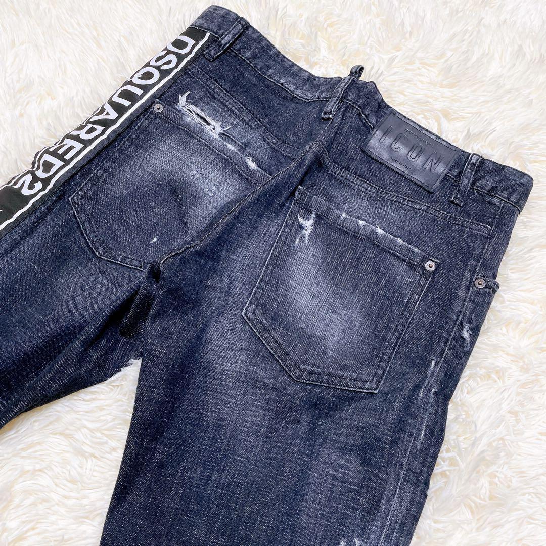激レア☆DSQUARED2 デニムパンツ スケーター ロゴテープ ブラック L