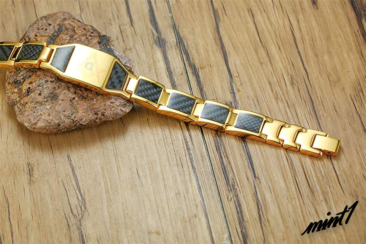 [ stylishly .. improvement is possible ] magnetism bracele men's accessory Gold design titanium allergy free fashion present 