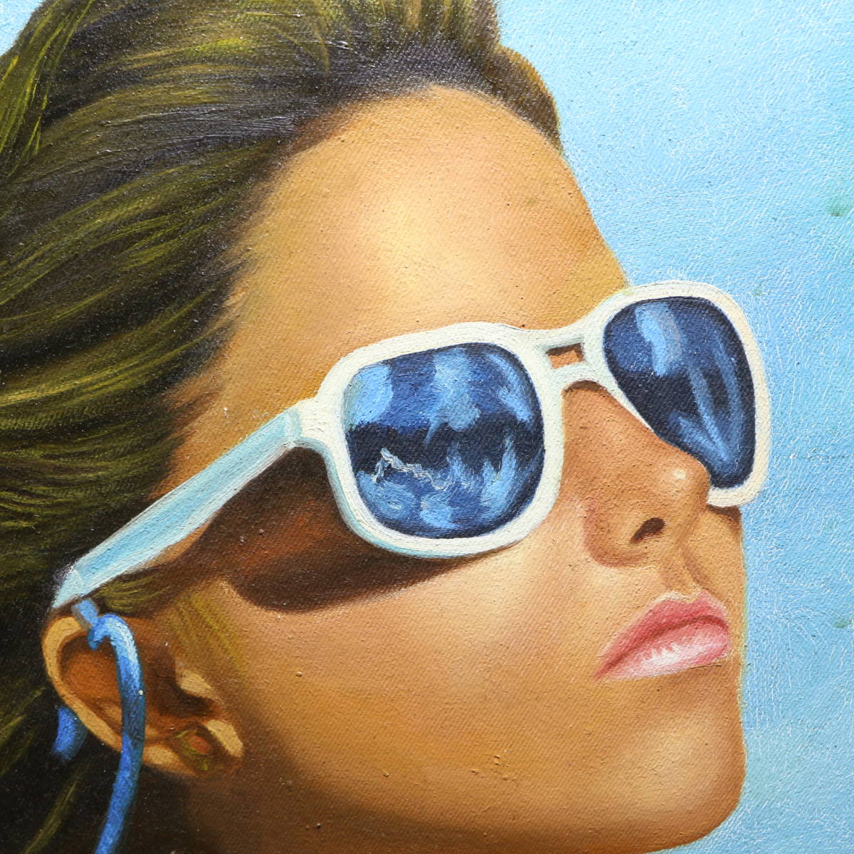  acrylic fiber ./ author un- details / autograph / woman / swimsuit / sunglasses / sea / portrait painting / autograph equipped / picture / frame 