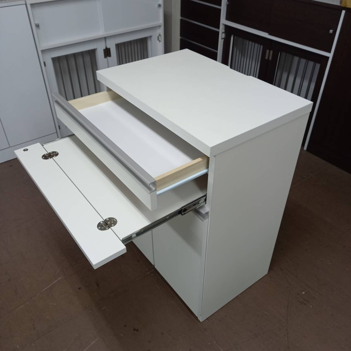 未使用訳ありPCデスク 幅約60 日本製 完成品 ホワイト 木製 学習机 デスク プリンター パソコンラック スリム キーボードテーブル付 北欧_画像6