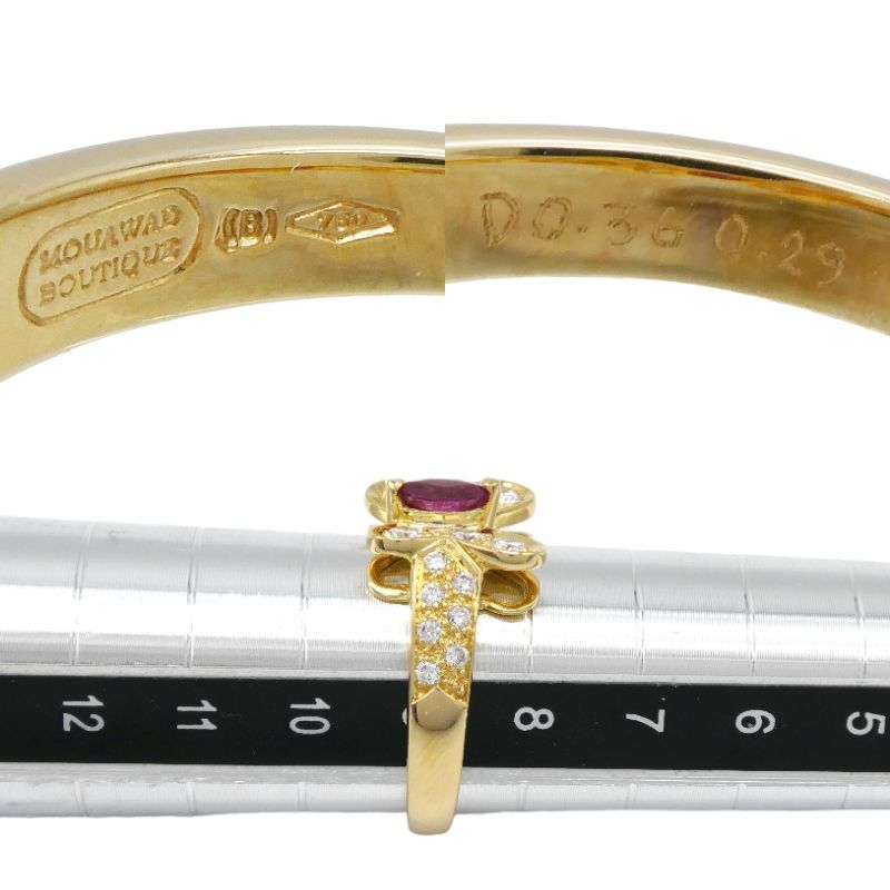 リング K18 ルビー0.29ct ダイヤ0.36ct 蝶(バタフライ)モチーフ