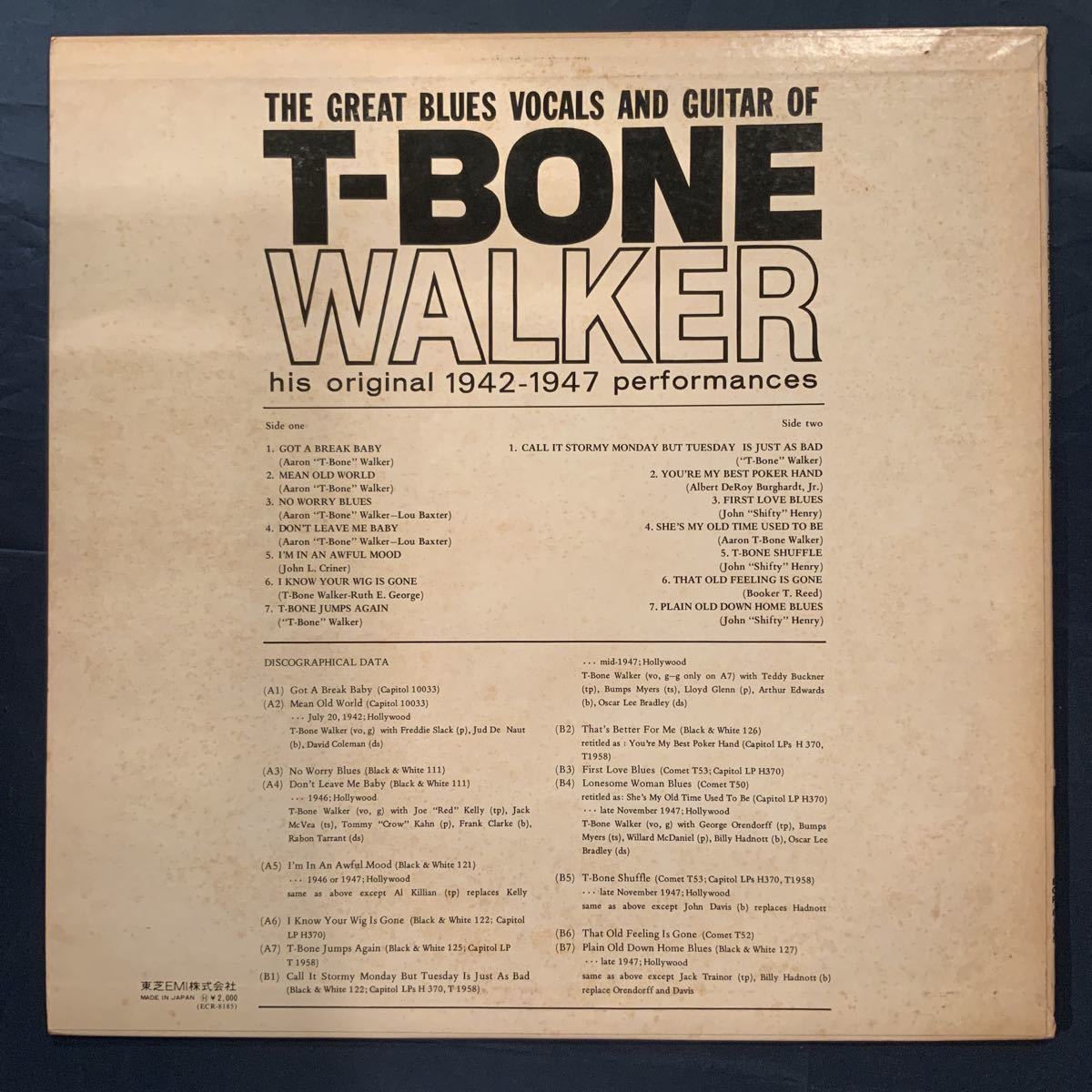 Great Blues Vocals And Guitar Of T-bone Walker ECR8185 CAPITOL 国内盤_画像2