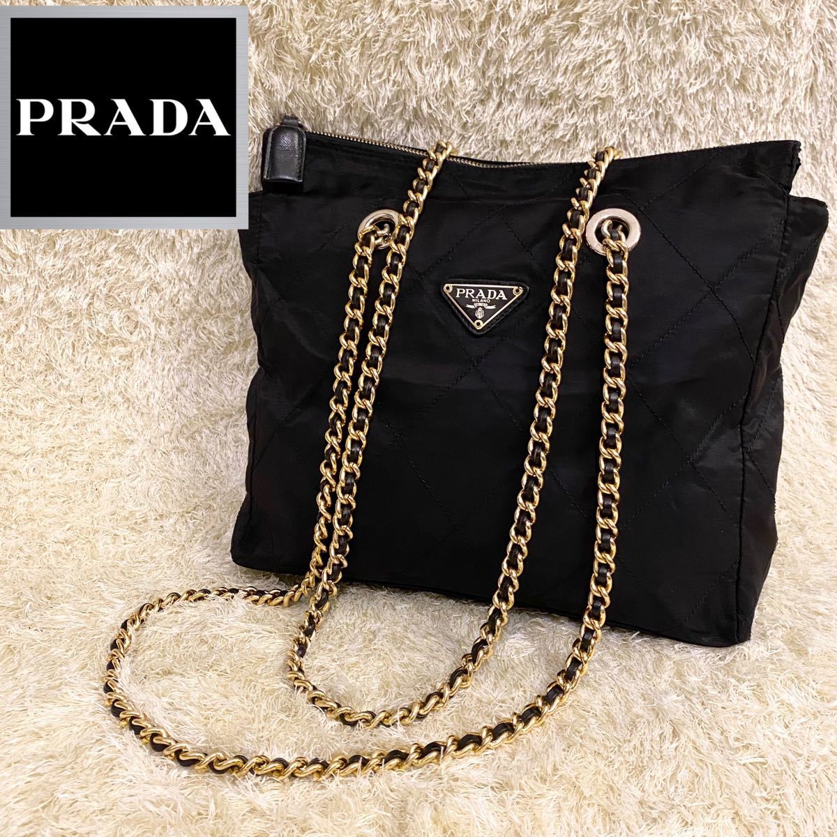 激安】超美品 PRADA チェーンショルダーバッグ 三角ロゴプレート ポコノ-