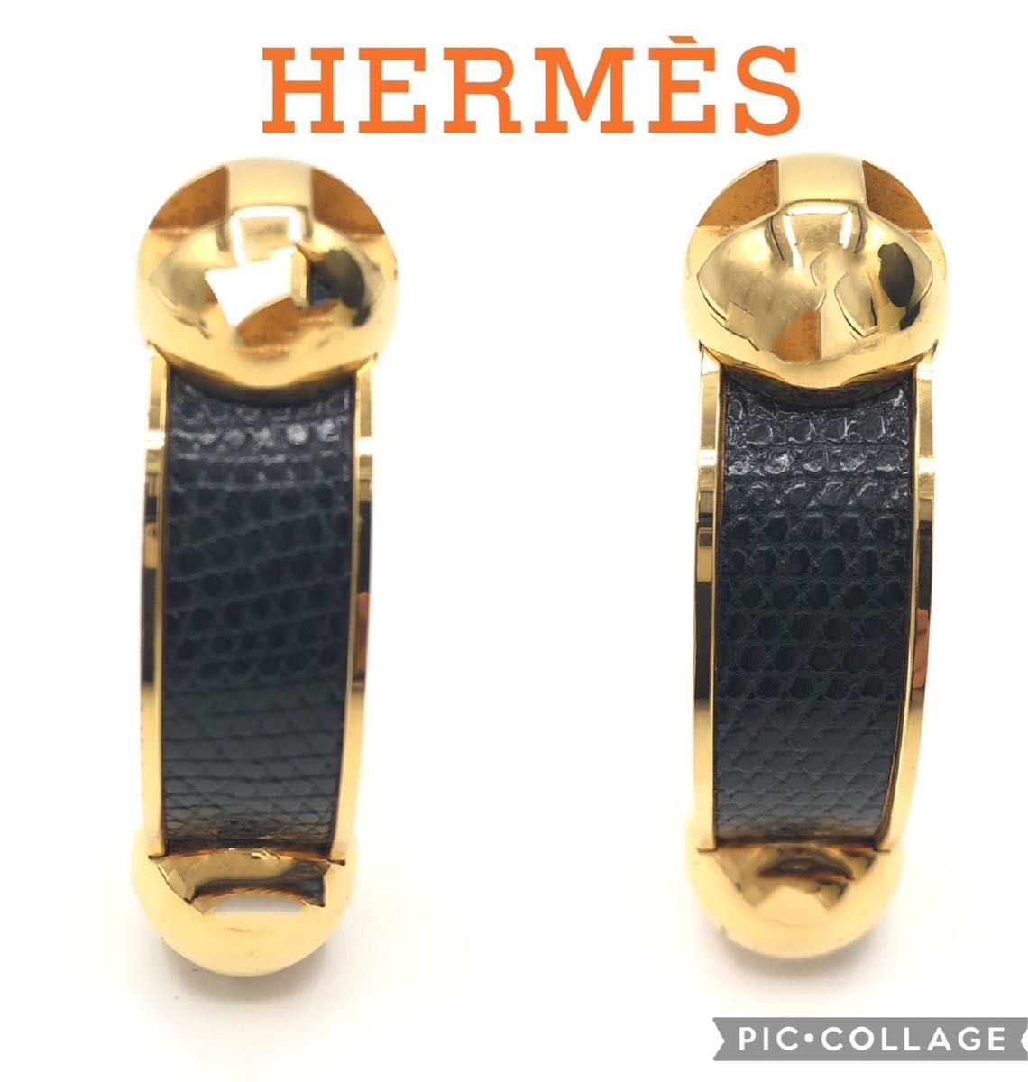 HERMES エルメス Hモチーフ バングル 腕輪 バングル GP ブラック