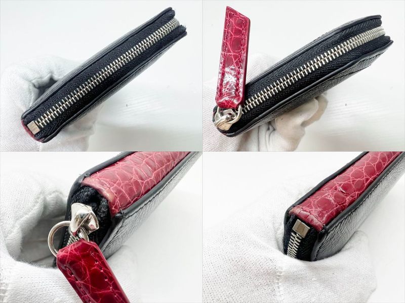 良好品 CAMILLE FOURNET カミーユフォルネ ヴェルソ カーフ アリゲーター ラウンド長財布 黒 赤