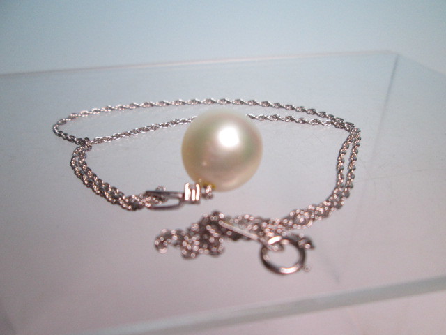 ☆PT900 大粒 1,3cm真珠珠ダイヤ飾りのペンダント＆PT850ネックレス 7,4g_画像4