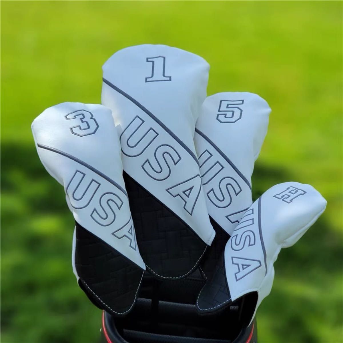 新品4点セット】シンプル USA ゴルフクラブカバー ヘッドカバー白色