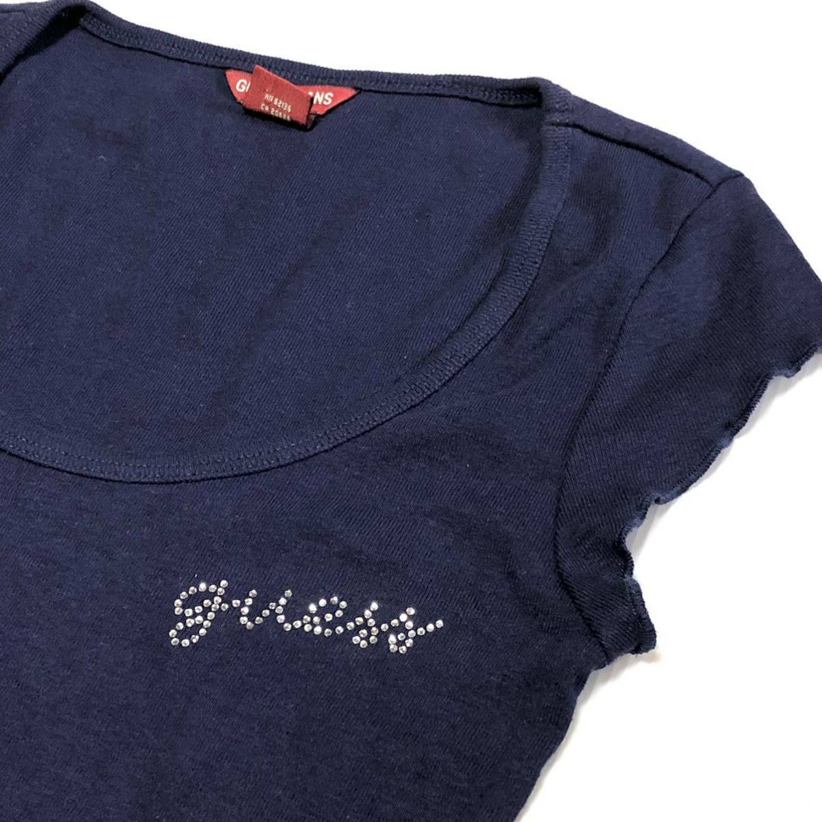 ◎ GUESS JEANS Tシャツ Sサイズ NAVY ラインストーン ロゴ レディース ゲス USA アメリカ LA 90sの画像2