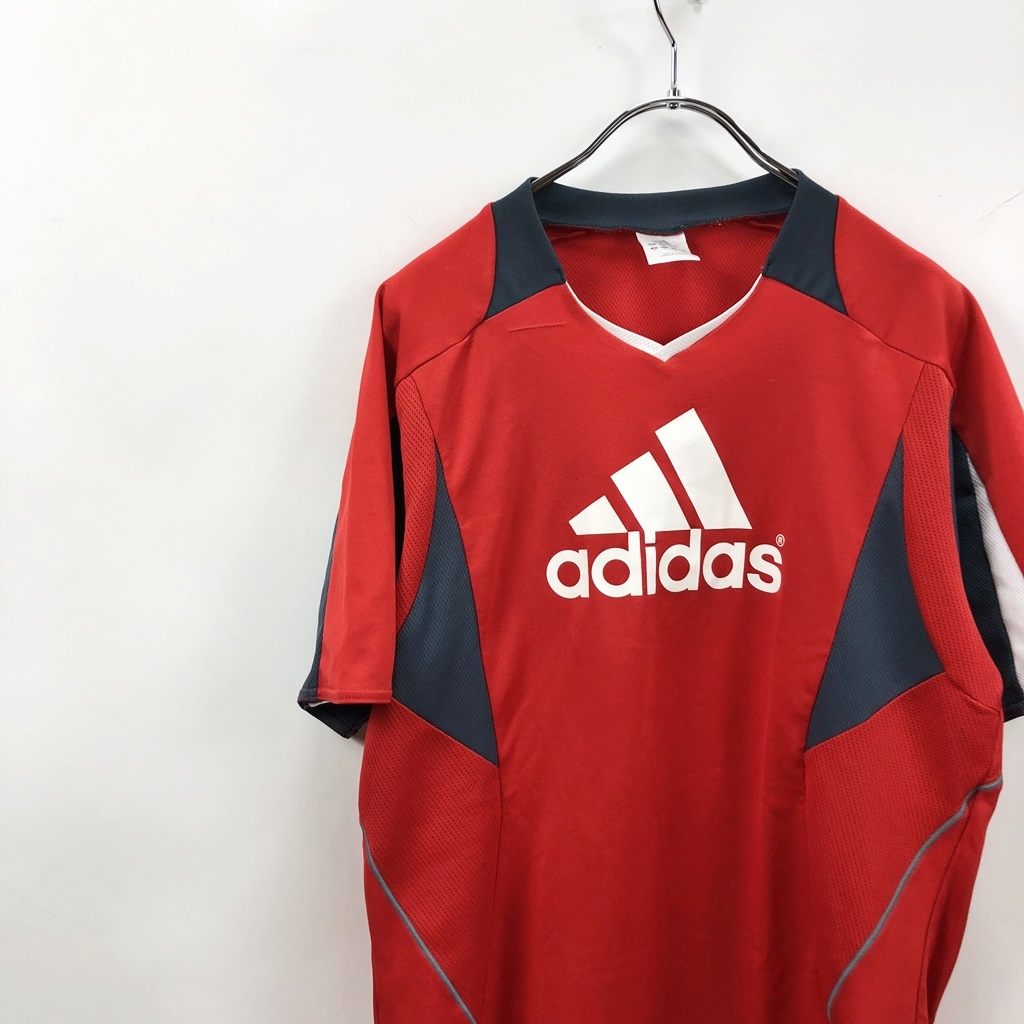Adidas/アディダス 半袖Tシャツ ビックロゴ メッシュ素材 スポーツウェア レッド サイズO_画像2