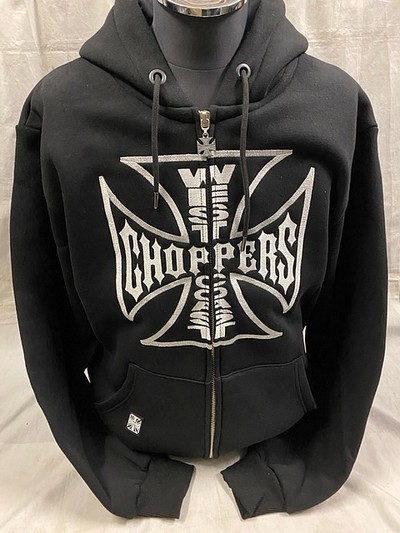 WEST COAST CHOPPERS ウエストコーストチョッパーズ チャック付きパーカー M ブラック×シルバー 刺繍 ソフテイル チョッパー ハーレー_画像1