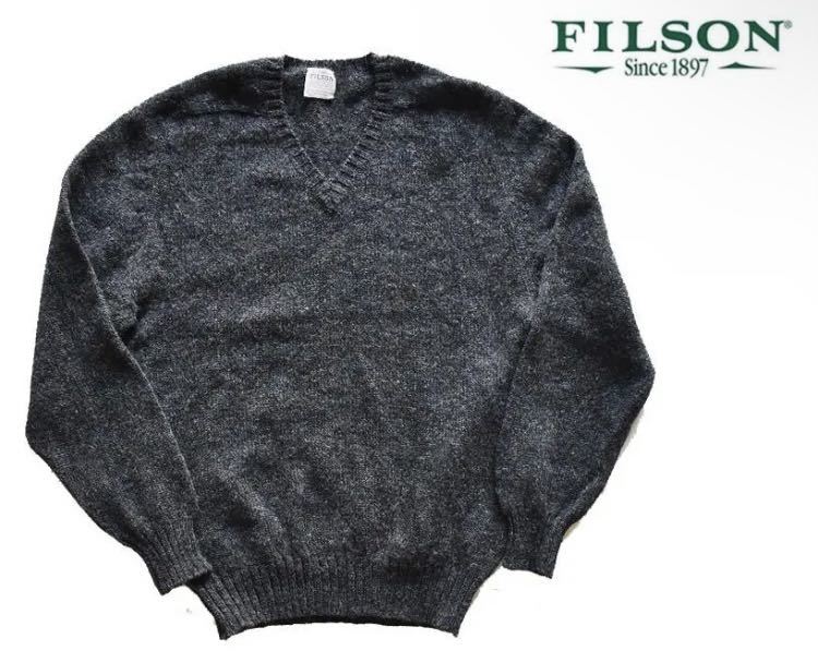 ★お求めやすく価格改定★ フィルソン FILSON スコットランド製 XL ダークグレー ウールセーター Vネック XLサイズ以上