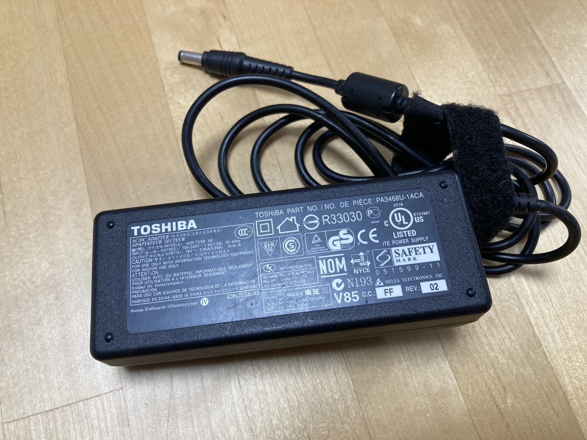 22-1257AA TOSHIBA 製 ADP-75SB AB 仕様 19V 3.95A ノートPC用ACアダプター_画像1