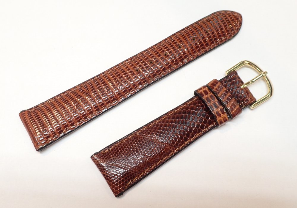 GENUINE LIZARD リザード 時計 革バンド ベルト 19mm ブラウン 茶 美品