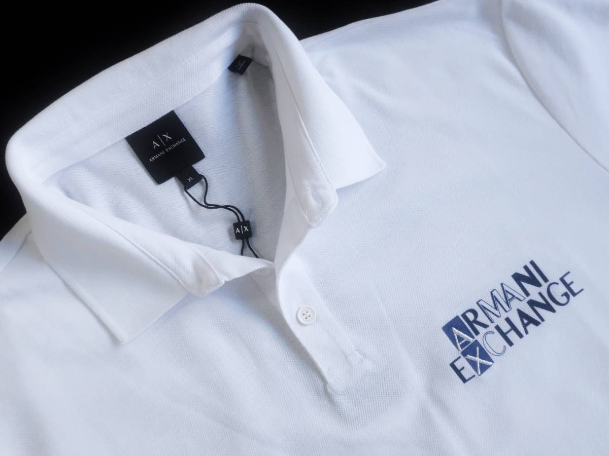 новый товар * Armani * органический белый рубашка-поло * темно-синий Logo * короткий рукав вязаный рубашка * Турция производства белый XL*AX ARMANI*193