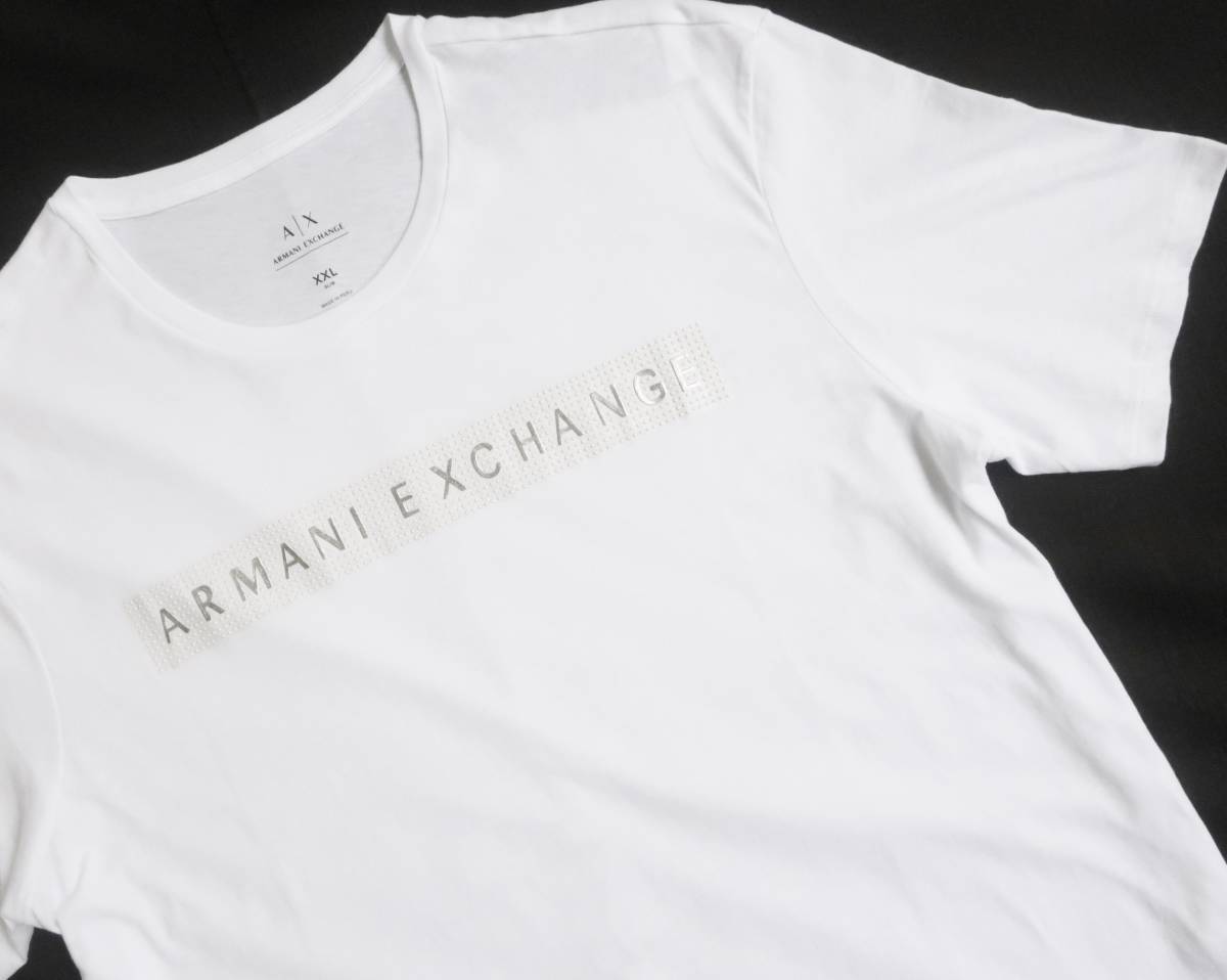 新品★アルマーニ★大きいサイズ★ホワイト Tシャツ★ラインストーン★シルバー ロゴ プリント★白 XXL★AX ARMANI★872_画像7