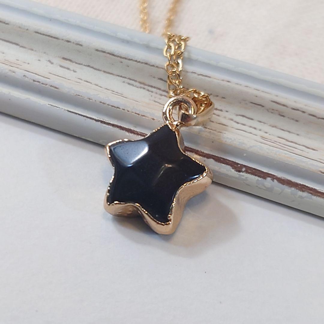 【魔除けの石】ブラックオニキスの五芒星、星の形のネックレスの画像2